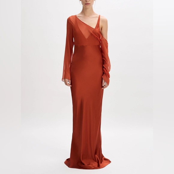 NWT Beare Park Layered Silk Satin And Georgette Maxi Dress Orange Sz AU 14 US 10 - Picture 4 of 13